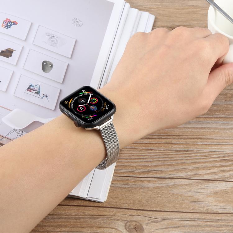 For Apple Watch 42mm / 41mm / 40mm / 38mm Integrated Buckle Embossed Slim Milanese Metal Watch Band(Gold) - free shipping - PMC TechLife - Order now!