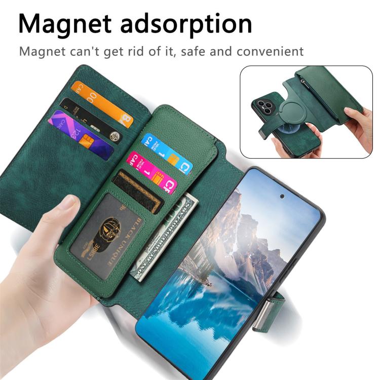 For Honor 400 Pro Global 160.8mm CaseNeo MagSafe RFID Anti-theft Zipper Wallet Retro Leather Phone Case(Green) - free shipping - PMC TechLife - Order now!