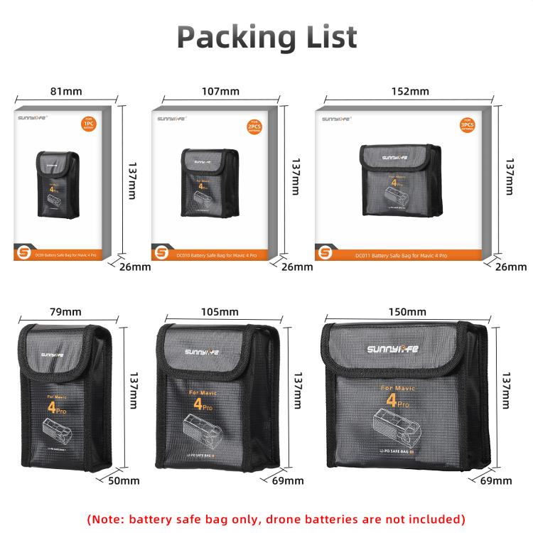 For DJI Mavic 4 Pro Sunnylife Battery Explosion-proof Safe Bag Protective Li-Po Safe Bag(For 2pcs Batteries) - free shipping - PMC TechLife - Order now!