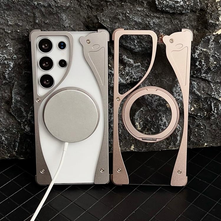 For Samsung Galaxy S25 Ultra 5G Metal Frameless 360 Degree Rotation Holder MagSafe Transparent Phone Case(Titanium Color) - free shipping - PMC TechLife - Order now!
