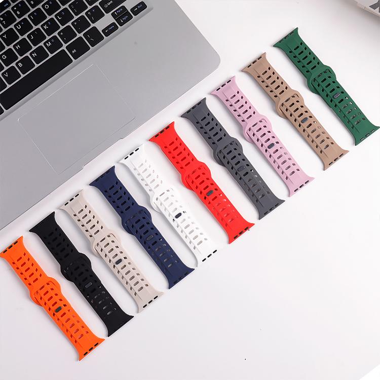 For Apple Watch 46mm / 49mm / 45mm / 44mm Shark Texture Holes Silicone Watch Band(Stone) - free shipping - PMC TechLife - Order now!