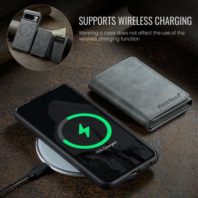For Google Pixel 7 Pro Fierre Shann 2 in 1 Holder RFID Card Slot Wallet MagSafe Phone Case(Grey) - free shipping - PMC TechLife - Order now!