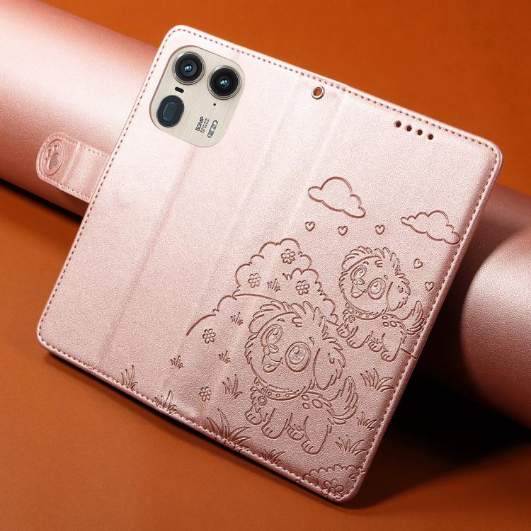 For Motorola Edge 50 Ultra 5G Embossed Heart Dog RFID Blocking Wallet Leather Phone Case(Rose Gold) - free shipping - PMC TechLife - Order now!