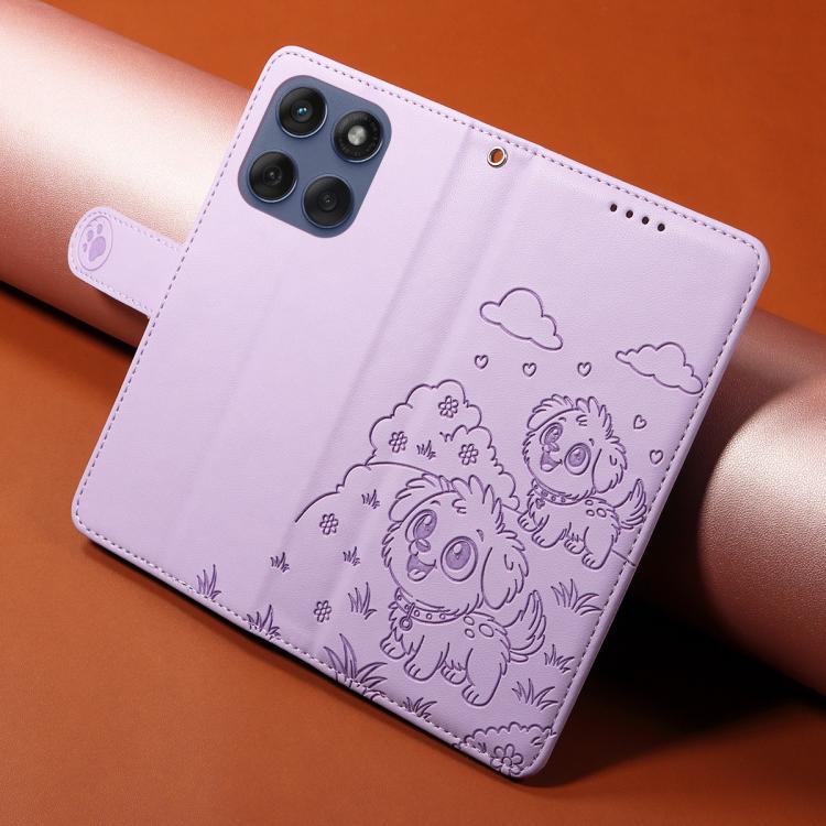 For Motorola Edge 60 Fusion 5G / 60 Pro Embossed Heart Dog RFID Blocking Wallet Leather Phone Case(Purple) - free shipping - PMC TechLife - Order now!