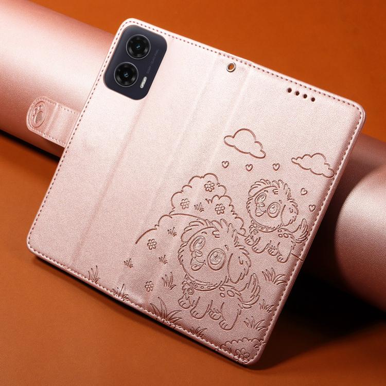 For Motorola Moto G35 5G Embossed Heart Dog RFID Blocking Wallet Leather Phone Case(Rose Gold) - free shipping - PMC TechLife - Order now!