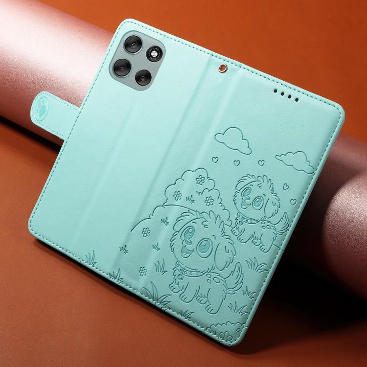 For Motorola Moto G56 5G / G66j Embossed Heart Dog RFID Blocking Wallet Leather Phone Case(Green) - free shipping - PMC TechLife - Order now!