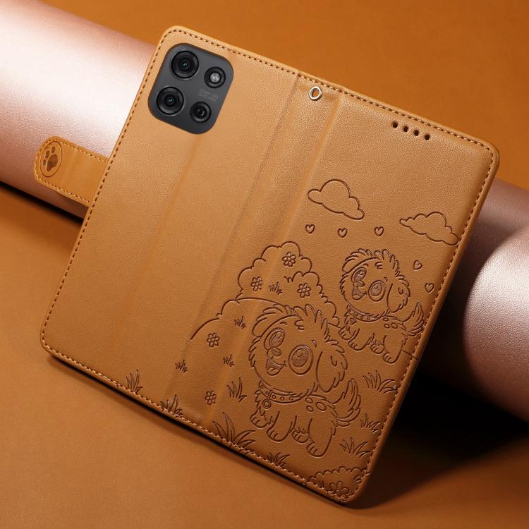 For Motorola Moto G75 5G Embossed Heart Dog RFID Blocking Wallet Leather Phone Case(Brown) - free shipping - PMC TechLife - Order now!