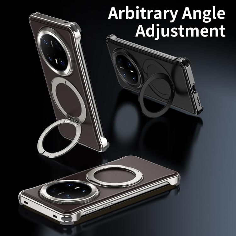 For Huawei Mate 60 Pro Metal Frameless Plain Leather MagSafe Holder Phone Case(Black) - free shipping - PMC TechLife - Order now!