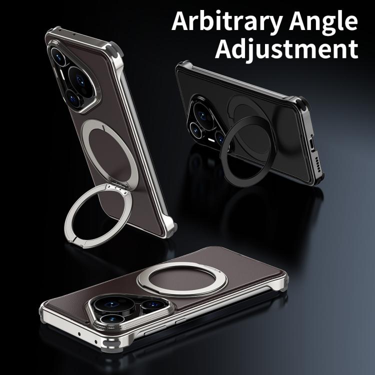 For Huawei Pura 70 Pro+ Metal Frameless Plain Leather MagSafe Holder Phone Case(Black) - free shipping - PMC TechLife - Order now!