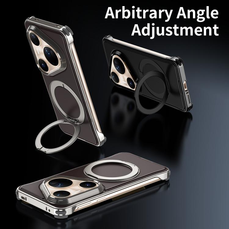For Huawei Pura 80 Pro+ 5G Metal Frameless Plain Leather MagSafe Holder Phone Case(Black) - free shipping - PMC TechLife - Order now!