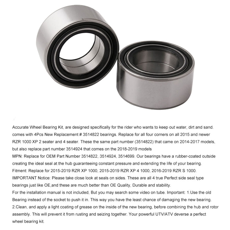 4 PCS ATV Wheel Bearing Kit for Polaris 3514822 3514699 3514635 - Others by PMC TechLife | Online Shopping South Africa | PMC TechLife | Buy Now Pay Later Mobicred