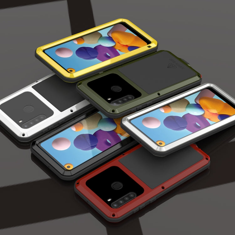 For Samsung Galaxy A21 (US Version) LOVE MEI Metal Shockproof Waterproof Dustproof Protective Case with Glass(Army Green) - Galaxy Phone Cases by LOVE MEI | Online Shopping South Africa | PMC TechLife | Buy Now Pay Later Mobicred