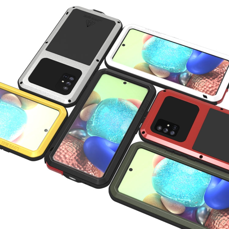 For Samsung Galaxy A71 5G LOVE MEI Metal Shockproof Waterproof Dustproof Protective Case with Glass(Yellow) - Galaxy Phone Cases by LOVE MEI | Online Shopping South Africa | PMC TechLife | Buy Now Pay Later Mobicred