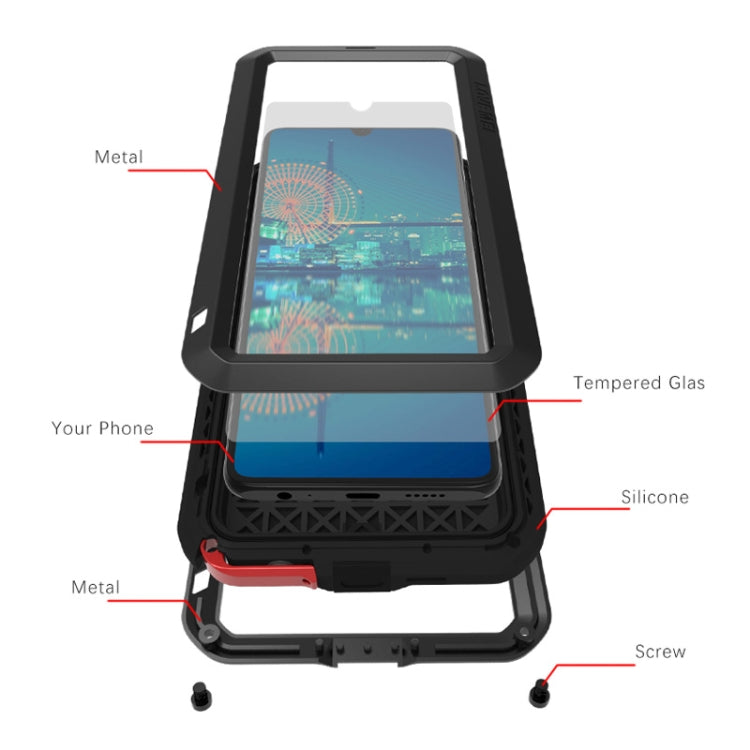 LOVE MEI Powerful Dustproof Shockproof Splashproof Metal + Silicone Combination Case for Huawei P30 (Black) - free shipping - PMC TechLife - Order now!