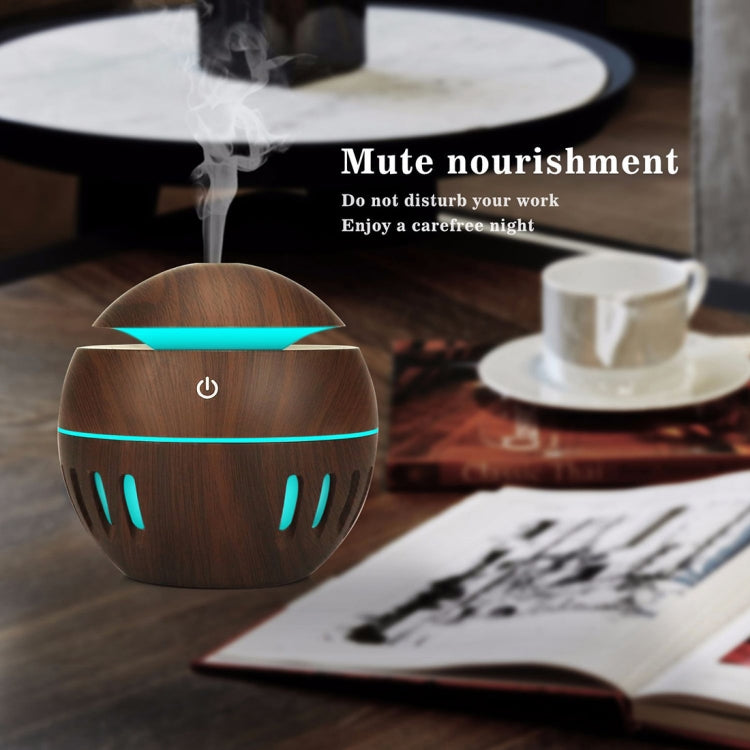Wood Grain USB Hollowed-out Humidifier Seven Color Aromatherapy Lamp Automatic Alcohol Sprayer with Remote Control(Dark Brown-3) - free shipping - PMC TechLife - Order now!