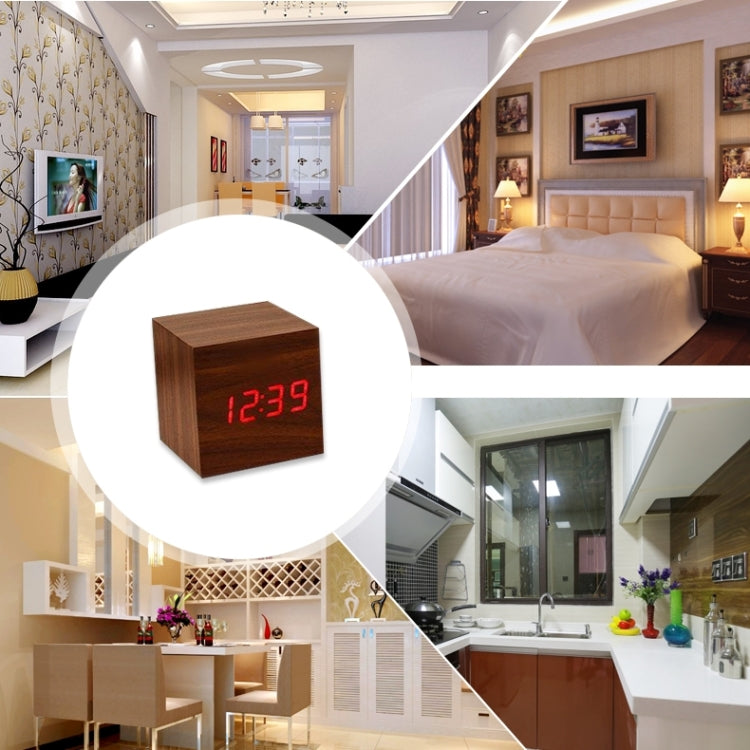 Wood Clock Desk Table LED Digital Display Alarm Clock with Time & Date & Temperature Display(Brown) - Alarm Clocks by PMc TechLife | Online Shopping South Africa | PMc TechLife | Buy Now Pay Later Mobicred