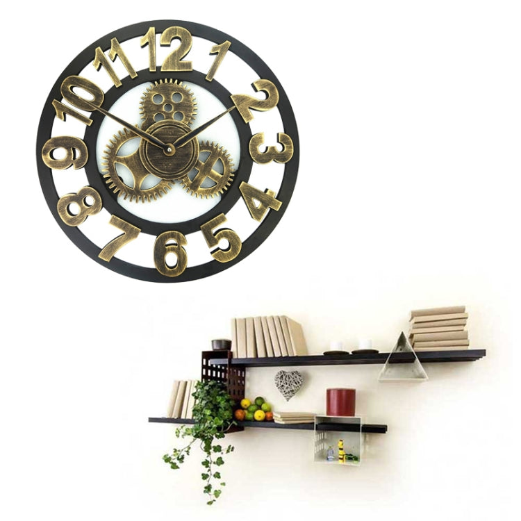 Retro Wooden Round Single-sided Gear Clock Number Wall Clock, Diameter: 50cm (Gold) - Wall Clock by PMc TechLife | Online Shopping South Africa | PMc TechLife | Buy Now Pay Later Mobicred