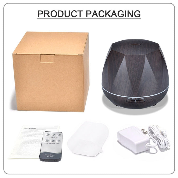 Diamond Wood Grain Remote Control Ultrasonic Humidifier Aromatherapy Machine Automatic Alcohol Sprayer with LED Lights, Capacity: 400mL, UK Plug (Dark Wood Color) - free shipping - PMC TechLife - Order now!