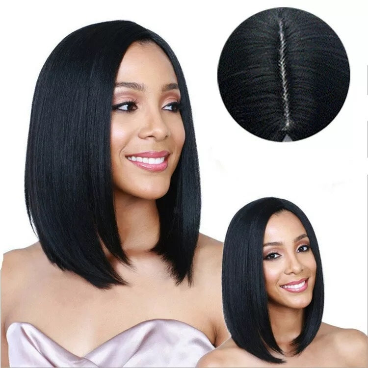 Centre-parted Fluffy Shoulder-length Straight Hair Wig Headgear for Women (Black) - free shipping - PMC TechLife - Order now!