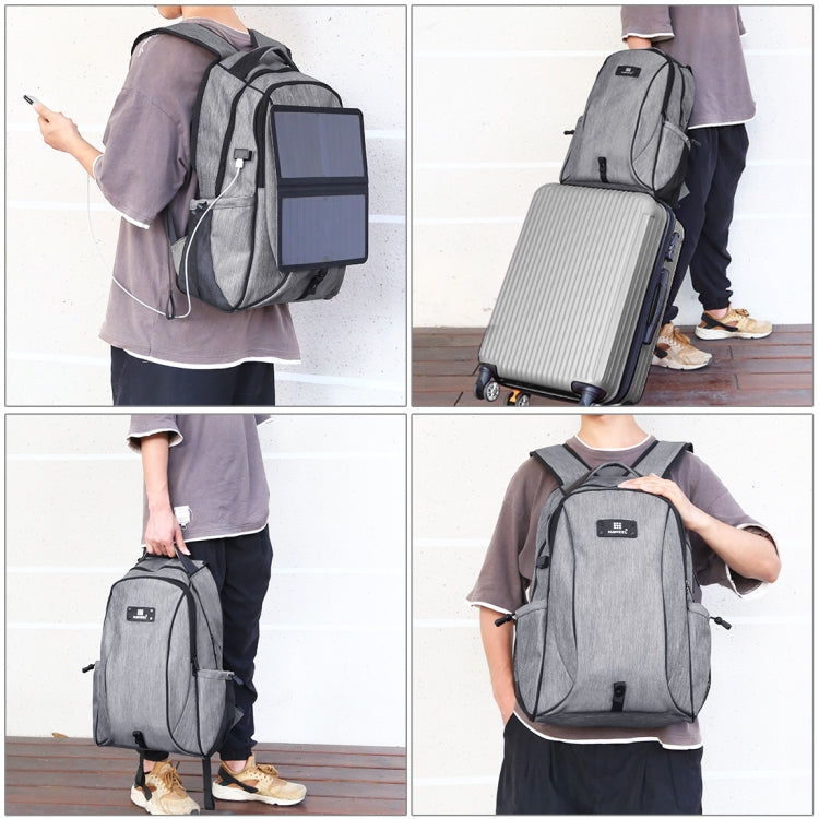 HAWEEL 14W Foldable Removable Solar Power Outdoor Portable Canvas Dual Shoulders Laptop Backpack, USB Output: 5V 2.1A Max(Grey) - free shipping - PMC Jewellery - Order now!