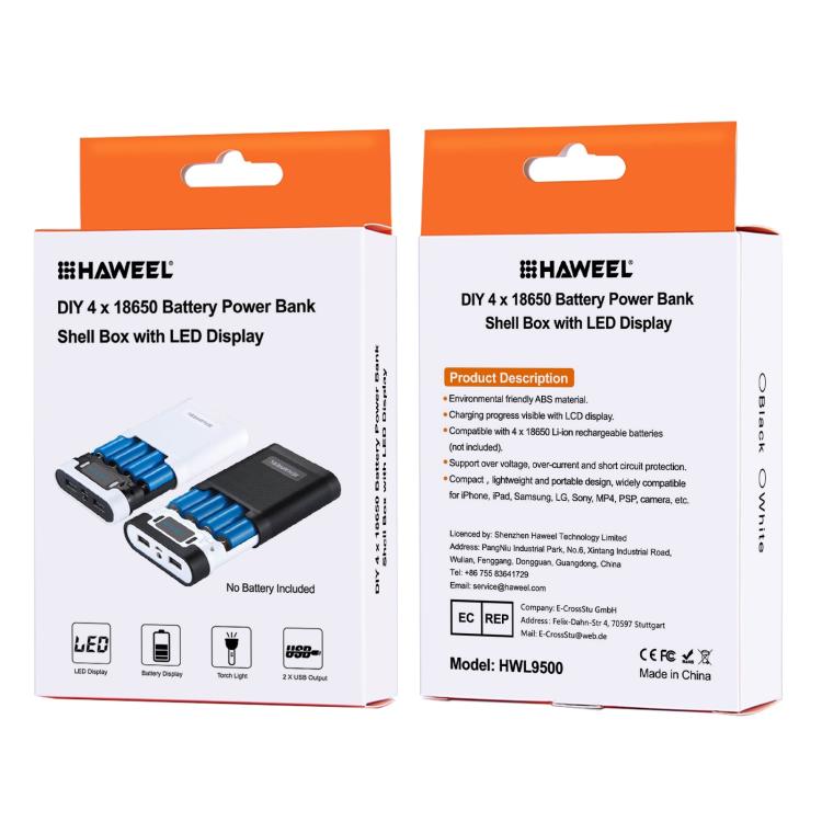 HAWEEL DIY 4 x 18650 Battery (Not Included) 10000mAh Power Bank Shell Box with 2 x USB Output & Display for iPhone, Galaxy, Sony, HTC, Google, Huawei, Xiaomi, Lenovo and other Smartphones(White) - free shipping - PMC TechLife - Order now!
