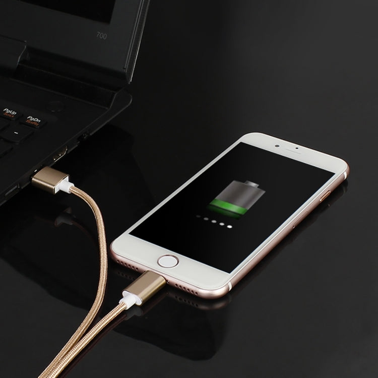 2 in 1 5V 2A Micro USB & 8 Pin to USB 2.0 Weave Style Magnetic Data Cable, Cable Length: 1.2m(Gold) - free shipping - PMC Jewellery - Order now!