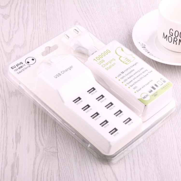 5V 2.4A / 2.1A / 1A 10-Port USB Charger Adapter, EU Plug(White) - free shipping - PMC Jewellery - Order now!