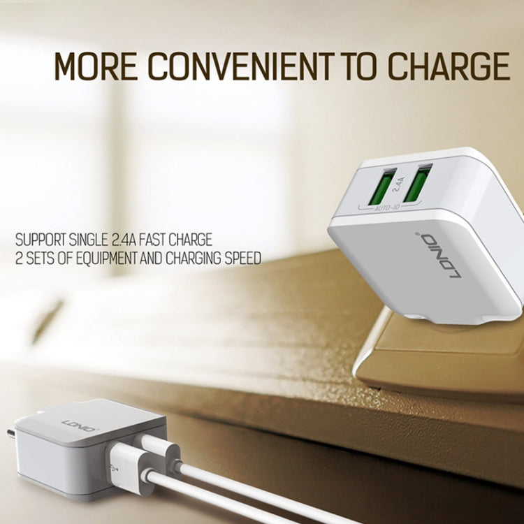 LDNIO A2201 2.4A Dual USB Charging Head Travel Direct Charge Mobile Phone Adapter Charger With 8 Pin Data Cable(EU Plug) - free shipping - PMC Jewellery - Order now!