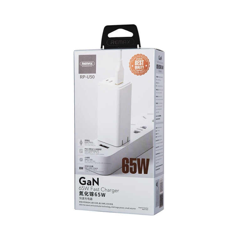 REMAX RP-U50 GaN 65W PD + QC 3.0 Type-C+ USB Port Fast Charger (US)(White) - USB Charger by REMAX | Online Shopping South Africa | PMC Jewellery | Buy Now Pay Later Mobicred