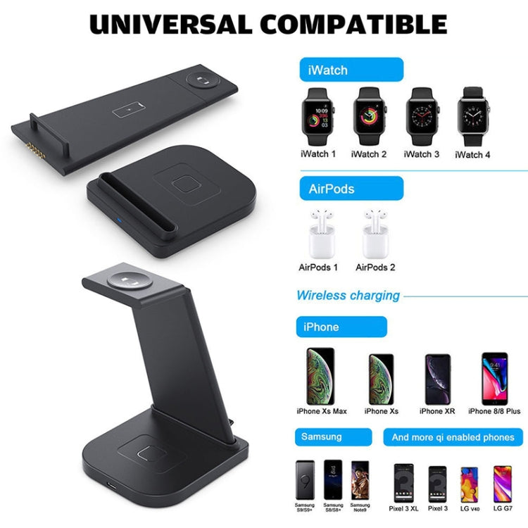 HQ-UD21 3 in 1 Folding Mobile Phone Watch Multi-Function Charging Stand Wireless Charger for iPhones & Apple Watch & Airpods (Black) - Wireless Charger by PMC TechLife | Online Shopping South Africa | PMC TechLife