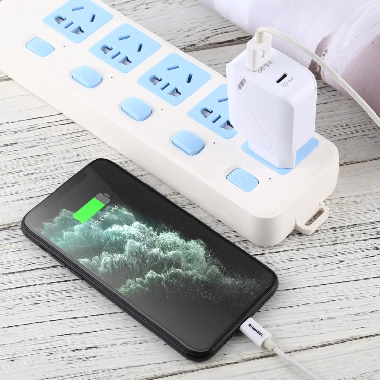 LZ-819A+C QC3.0 USB + PD 18W USB-C / Type-C Interfaces Travel Charger with Indicator Light, EU Plug (White) - free shipping - PMC Jewellery - Order now!