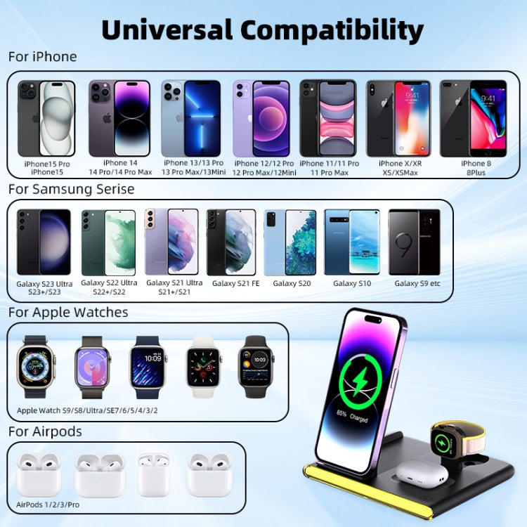 C27 15W 4 in 1 Foldable Magnetic Wireless Charger with Ambient Light (Black) - Wireless Charger by PMC Jewellery | Online Shopping South Africa | PMC Jewellery | Buy Now Pay Later Mobicred