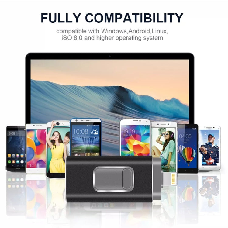 easyflash RQW-01B 3 in 1 USB 2.0 & 8 Pin & Micro USB 32GB Flash Drive(Black) - free shipping - PMC Jewellery - Order now!