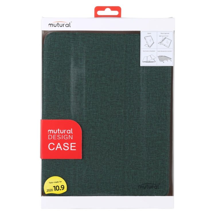 Mutural YASHI Series TPU + PU Cloth Pattern Texture Horizontal Flip Leather Case with Three-folding Holder & Pen Slot & Wake-up / Sleep Function For iPad Air 2022 / 2020 10.9(Green) - free shipping - PMc TechLife - Order now!