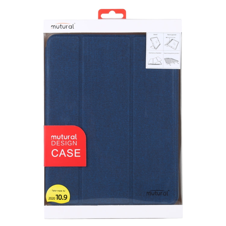 Mutural YASHI Series TPU + PU Cloth Pattern Texture Horizontal Flip Leather Case with Three-folding Holder & Pen Slot & Wake-up / Sleep Function For iPad Air 2022 / 2020 10.9(Blue) - free shipping - PMc TechLife - Order now!