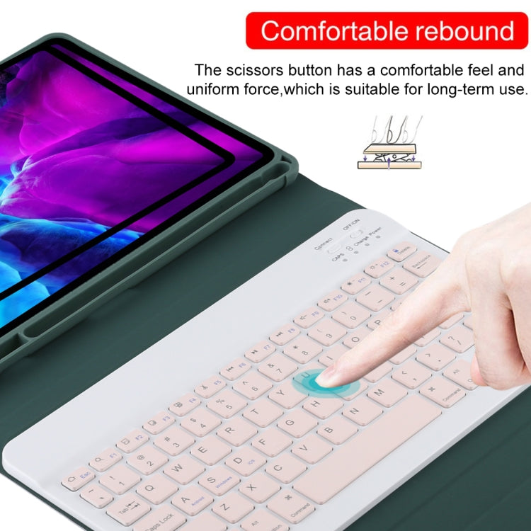 TG11B Detachable Bluetooth Pink Keyboard + Microfiber Leather Tablet Case for iPad Pro 11 inch (2020), with Pen Slot & Holder (Dark Green) - For iPad Pro by PMC TechLife | Online Shopping South Africa | PMC TechLife