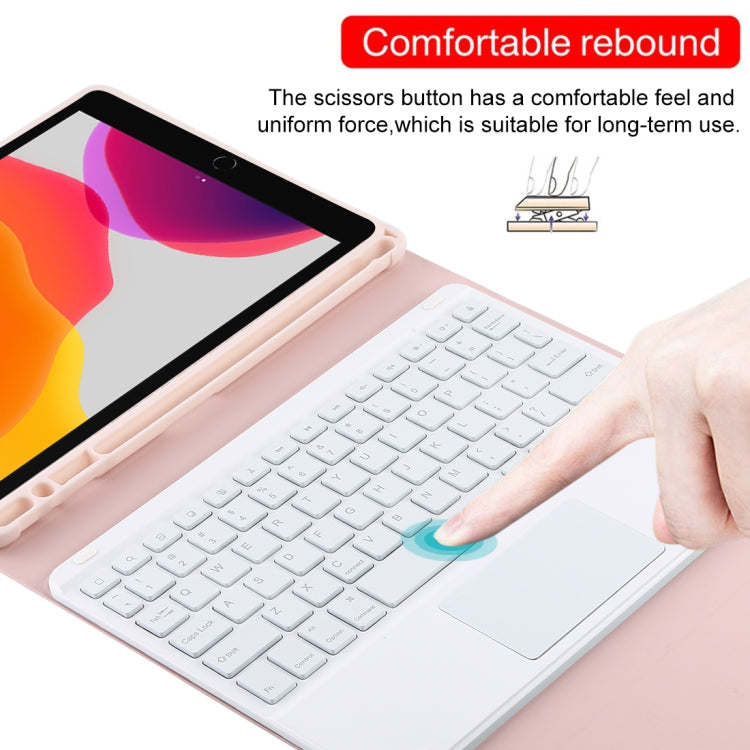 TG-102BCS Detachable Bluetooth White Keyboard + Microfiber Leather Tablet Case for iPad 10.2 inch / iPad Air (2019), with Touch Pad & Backlight & Pen Slot & Holder (Pink) - For iPad Air by PMC TechLife | Online Shopping South Africa | PMC TechLife