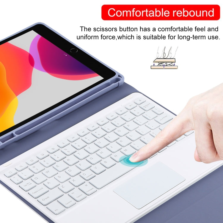 TG-102BCS Detachable Bluetooth White Keyboard + Microfiber Leather Tablet Case for iPad 10.2 inch / iPad Air (2019), with Touch Pad & Backlight & Pen Slot & Holder (Purple) - For iPad Air by PMC TechLife | Online Shopping South Africa | PMC TechLife