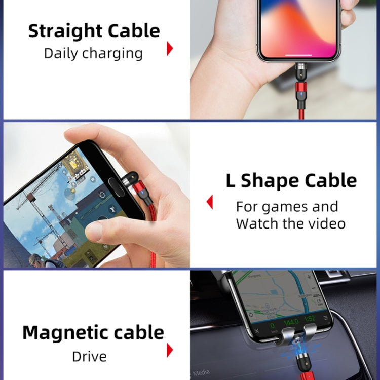 2m 2A Output 3 in 1 USB to 8 Pin + USB-C / Type-C + Micro USB Nylon Braided Rotate Magnetic Charging Cable (Red) - Charging Cable & Head by PMC Jewellery | Online Shopping South Africa | PMC Jewellery | Buy Now Pay Later Mobicred