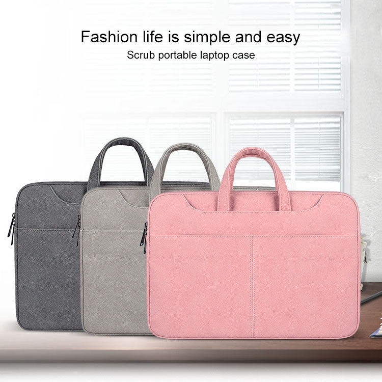 ST06S Waterproof PU Leather Zipper Hidden Portable Strap One-shoulder Handbag for 14.1 inch Laptops, with Magic Stick & Suitcase Belt(Dark Gray) - 14.1 inch by PMC TechLife | Online Shopping South Africa | PMC TechLife | Buy Now Pay Later Mobicred