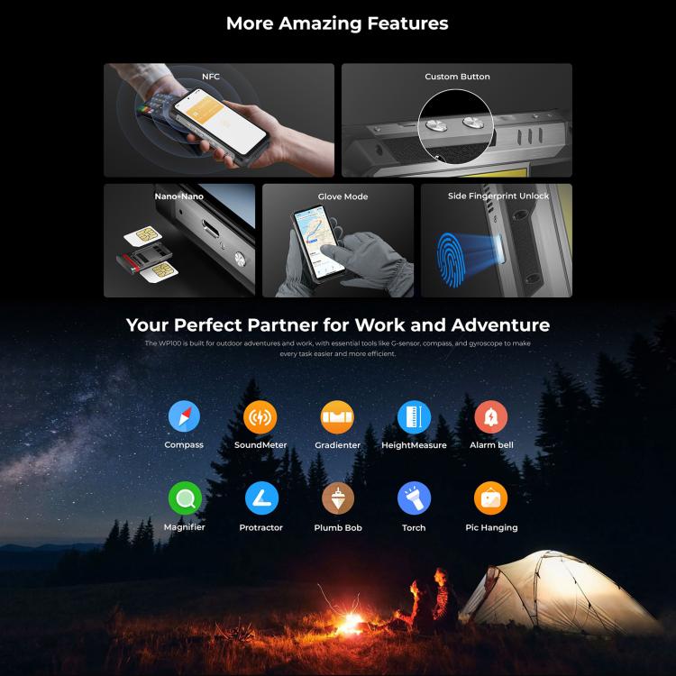 Oukitel WP100 Laser Rangefinder Rugged Phone, 12GB+512GB, 200MP Camera, Fingerprint Identification, 6.8 inch Android 14 MediaTek Dimensity 7300 Octa Core, NFC, OTG, Network: 5G (Black) - free shipping - PMC TechLife - Order now!