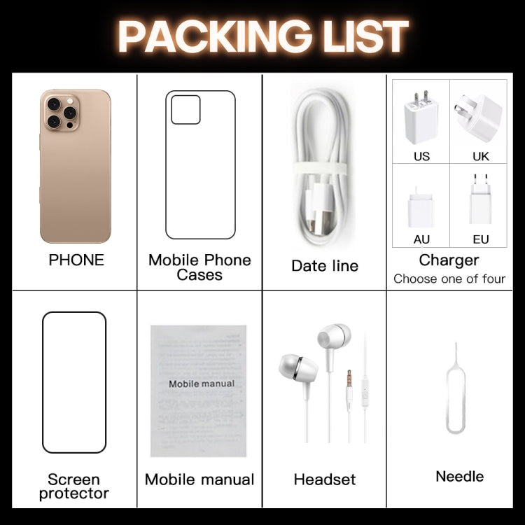 i16 Pro Max / A08A, 3GB+64GB, 6.73 inch Screen, Face Identification, Android 8.1 MTK6753 Octa Core, Network: 4G, Dual SIM, AU Plug (Gold) - by PMC Jewellery | Online Shopping South Africa | PMC Jewellery | Buy Now Pay Later Mobicred