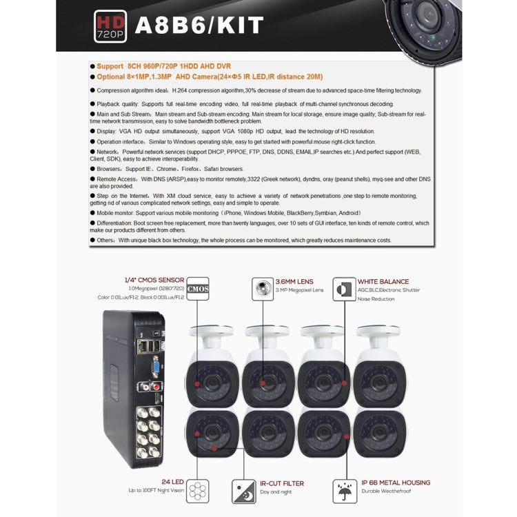 A8B6 8Ch Bullet IP Camera NVR Kit, Support Night Vision / Motion Detection, IR Distance: 15m - Video Recorder Kit by PMc TechLife | Online Shopping South Africa | PMc TechLife | Buy Now Pay Later Mobicred