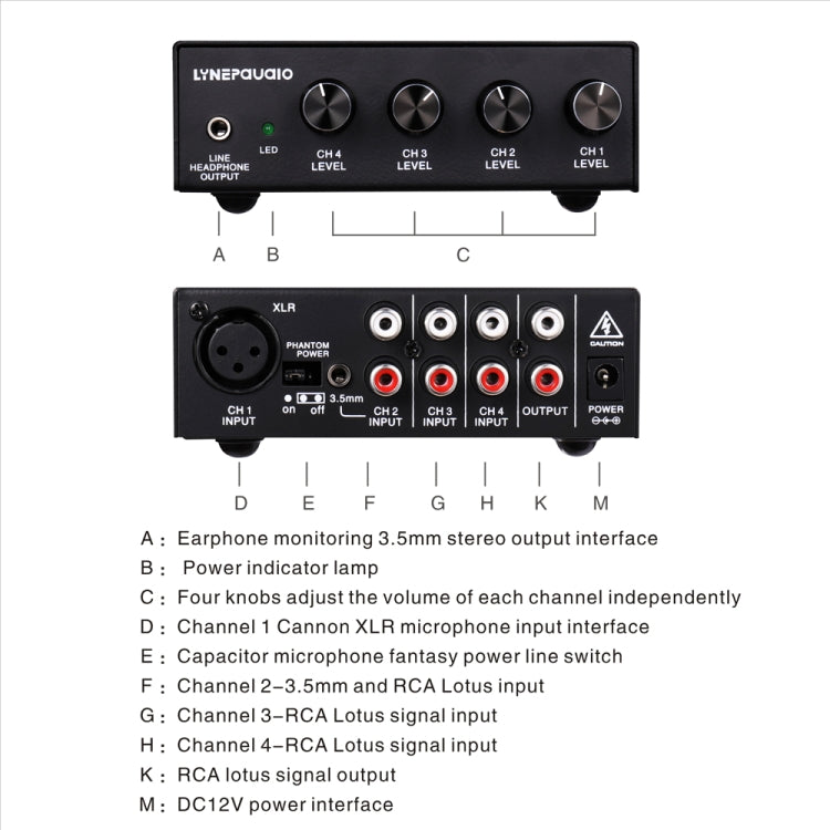 LINEPAUDIO B895 Five-channel Stereo Microphone Mixer with Earphone Monitoring(Black) - by PMC TechLife | Online Shopping South Africa | PMC TechLife | Buy Now Pay Later Mobicred