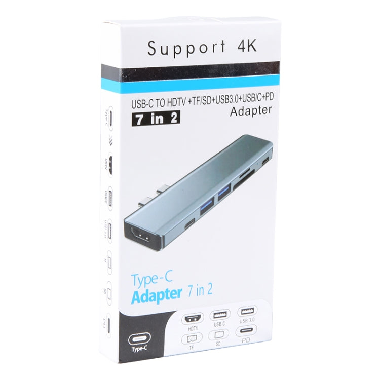 BYL-2101 7 in 1 Dual USB-C / Type-C to USB Docking Station HUB Adapter (Silver) - free shipping - PMC Jewellery - Order now!