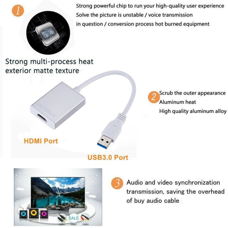 External Graphics Card Converter Cable USB3.0 to HDMI(Silver) - free shipping - PMC TechLife - Order now!