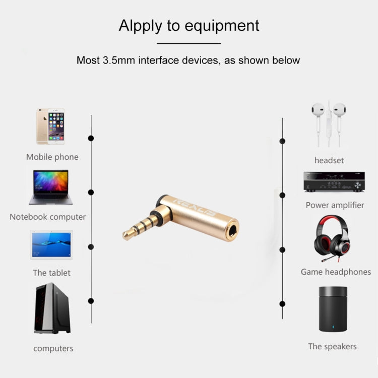 REXLIS BK3567 3.5mm Male + 3.5mm Female L-shaped 90 Degree Elbow Gold-plated Plug Gold Audio Interface Extension Adapter for 3.5mm Interface Devices, Support Earphones with Microphone - free shipping - PMc TechLife - Order now!