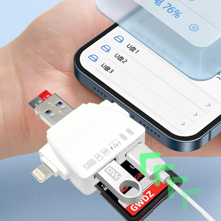 7 in 1 Card Reader USB + Type-C + 8 Pin + TF Card + SD Card + Earphone Adapter (Black) - by PMC Jewellery | Online Shopping South Africa | PMC Jewellery | Buy Now Pay Later Mobicred