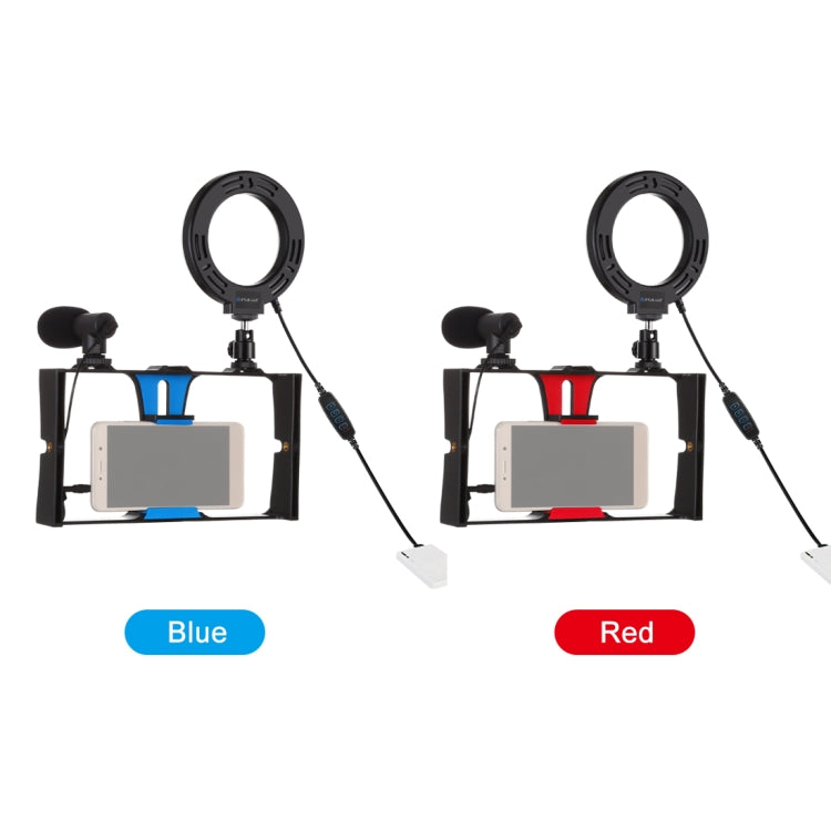 PULUZ 3 in 1 Vlogging Live Broadcast Smartphone Video Rig + Microphone + 4.7 inch 12cm Ring LED Selfie Light Kits with Cold Shoe Tripod Head for iPhone, Galaxy, Huawei, Xiaomi, HTC, LG, Google, and Other Smartphones(Red) - Camera Cage by PULUZ | Online Shopping South Africa | PMC TechLife | Buy Now Pay Later Mobicred