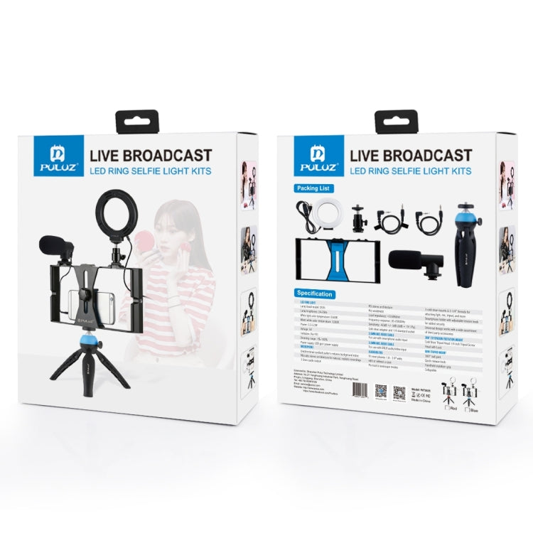 PULUZ 4 in 1 Vlogging Live Broadcast Smartphone Video Rig + 4.7 inch 12cm RGBW Ring LED Selfie Light + Microphone + Pocket Tripod Mount Kits with Cold Shoe Tripod Head(Blue) - free shipping - PMC TechLife - Order now!